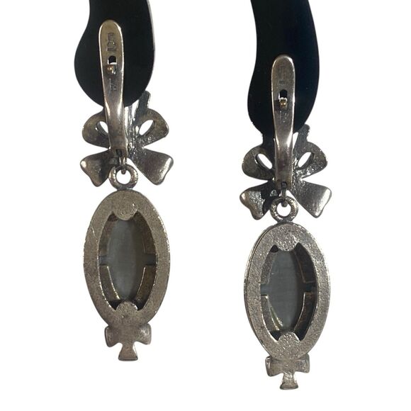 Vintage Jenavi Dangle Earrings Gray Cat's Eye Moonstones Costume Estate Jewelry - Picture 5 of 9